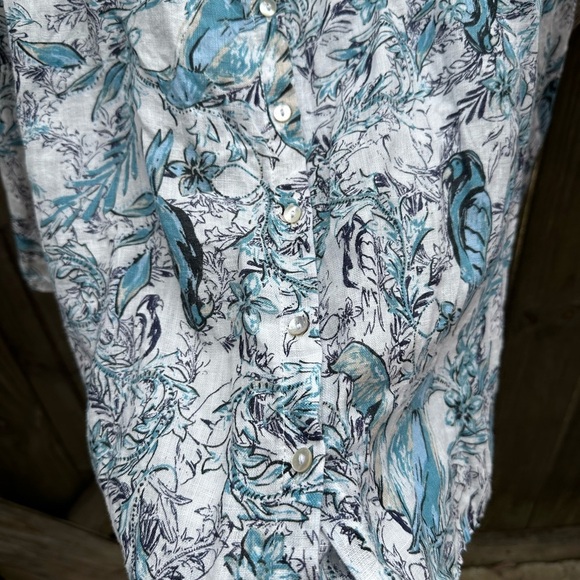 Tahari 100% Linen Plus Size Boho Floral Bird Print Button Front Tunic Blouse - Picture 5 of 8